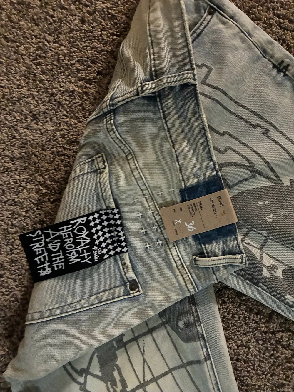 Ksubi Light Blue Skinny Jeans with Globe Print